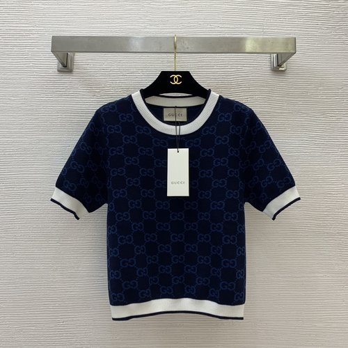 Gucci Slim-fitting Short Sleeve Knit Top with GG Logo Edge