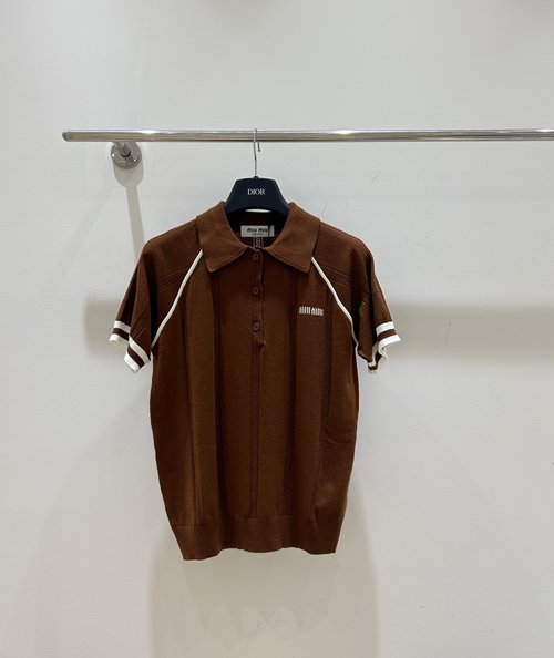 Miu Miu Color-Blocked Short Sleeve Knit with Unique Lace Design