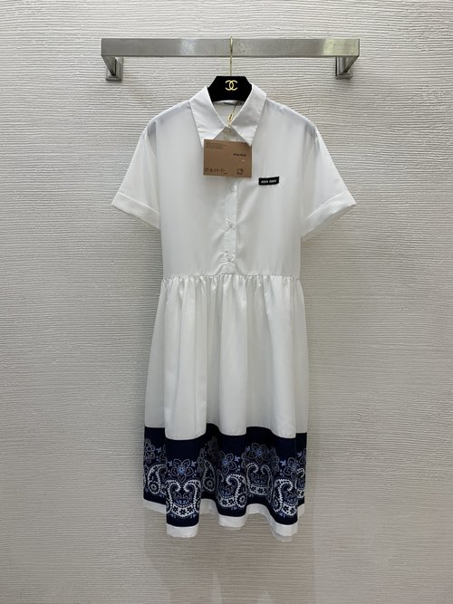 Miu Miu Ethnic Style Printed Dress with Logo and Half-buttons