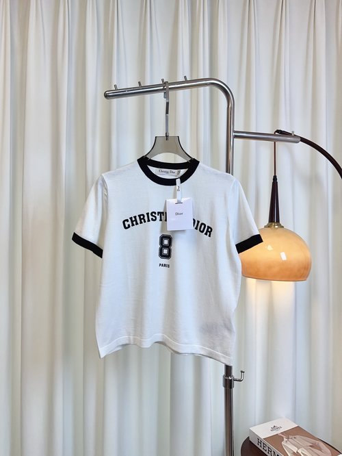 Dior Tencel Short-Sleeved Top with Jacquard Logo, Soft and Comfortable