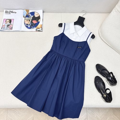 Miu Miu Faux Two-Piece Camisole Dress with Waist-Defining Design