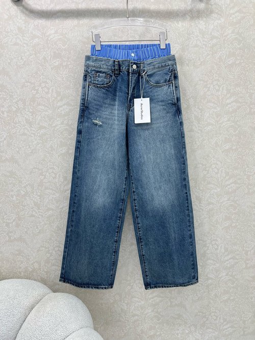Acne Studios Denim Jeans with Double Waistband and Vintage Wash
