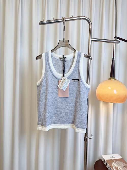 Miu Miu Two-Tone Custom-Woven Wool Vest with Insignia, Soft and Luxurious Feel