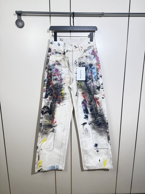 Dior Watercolor Splash and Distressed Denim Straight - Leg Trousers
