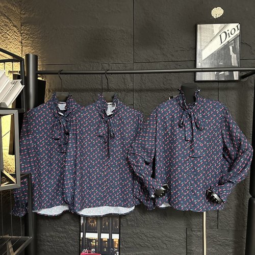 Valentino Cherry Print Long-sleeved Ruffled Shirt