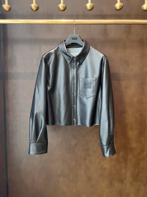 Miu Miu Imported Sheepskin Trendy Vintage-Style Leather Jacket