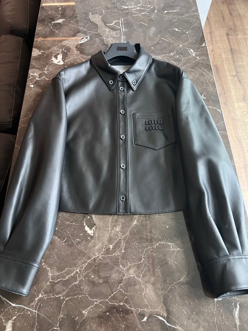 Miu Miu Imported Sheepskin Trendy Vintage-Style Leather Jacket