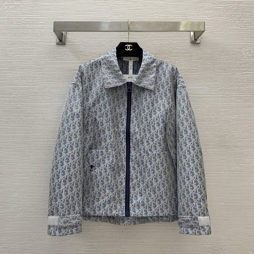 Dior Classic Logo Jacquard Zipper Jacket with Double Cuffs