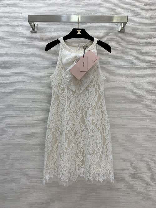 Miu Miu High - end Customized Mesh Lace Sling Dress with Big Bow