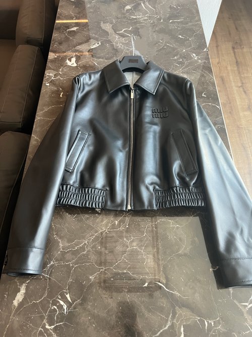 Miu Miu Classic Leather Jacket with Sweet and Cool Aesthetic, All-match and Stylish