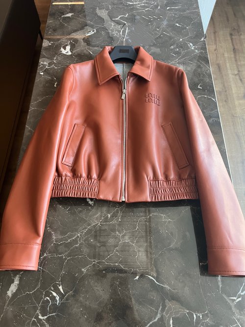 Miu Miu Classic Leather Jacket with Sweet and Cool Aesthetic, All-match and Stylish