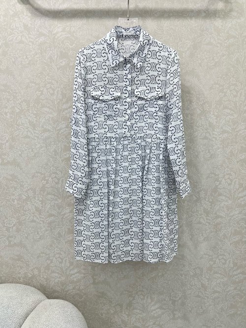 Celine Silk Print Pleated Dress with Inner Slip and Functional Pockets