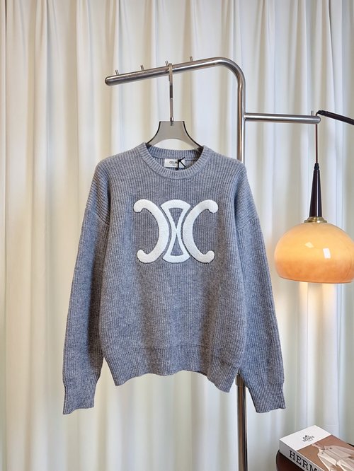 Celine Custom Woven Thick Wool Top with Towel-Embroidered Logo, Exquisite and Relaxed