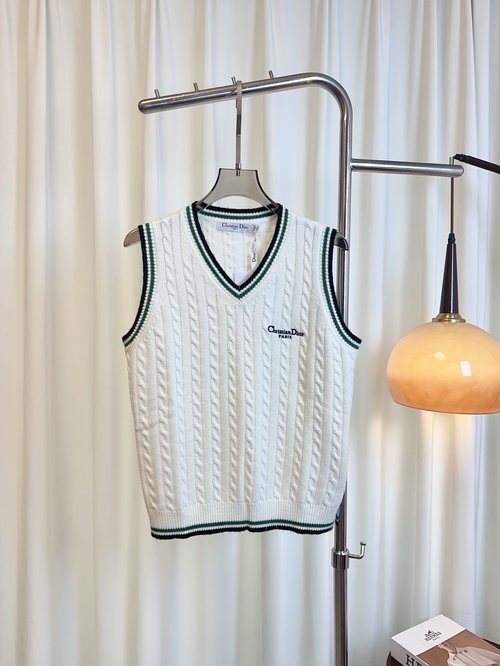 Dior Custom Embroidered Logo V - Neck Cashmere Vest, Soft and Plush