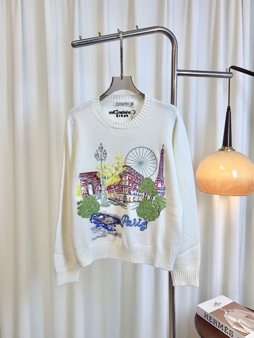 Dior Custom Heavy Embroidered Logo Cashmere Pullover, High - end Quality