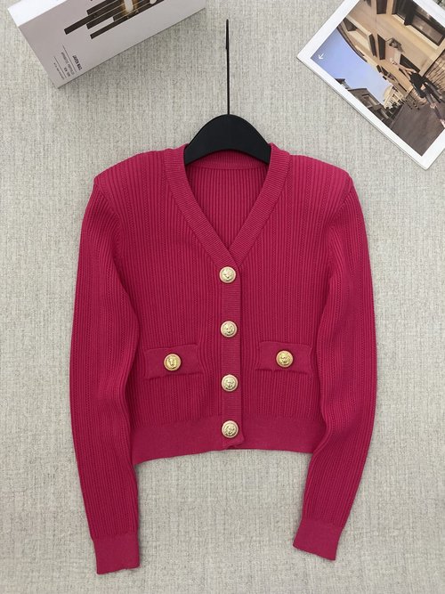 Balmain New Metal-Buttoned V-Neck Short Knitted Cardigan