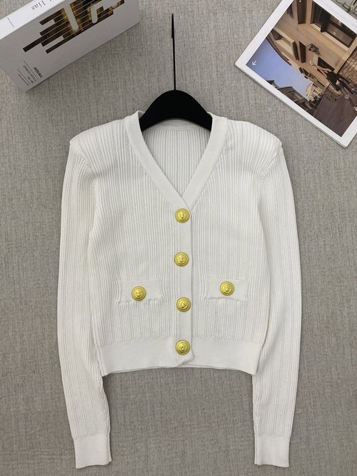 Balmain New Metal-Buttoned V-Neck Short Knitted Cardigan