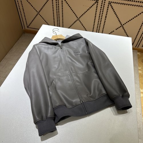 Miu Miu Imported Lambskin Composite Modal Leather Jacket in Elegant Sweet-Cool Style