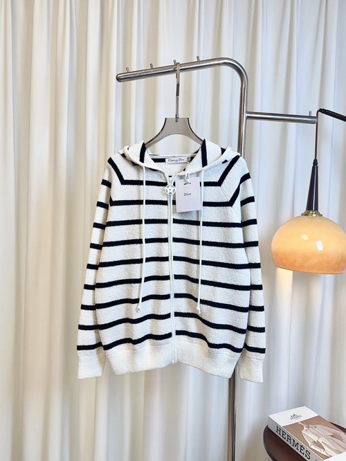 Dior Wool Zip-up Hoodie with Contrasting Jacquard Logo and Chain Accent