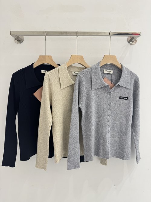 Miu Miu Wool Knit Polo with Adjustable Gold Buckle