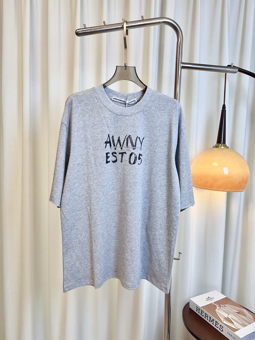 Alexander Wang Customized Cotton T-shirt with Print and Embroidered Logo, Comfortable and Airy