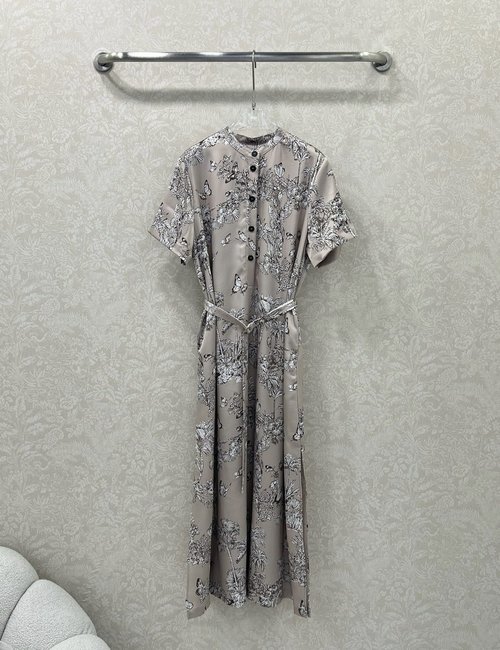 Dior Chic Short-Sleeve Dress with Gray Palm Tree Print