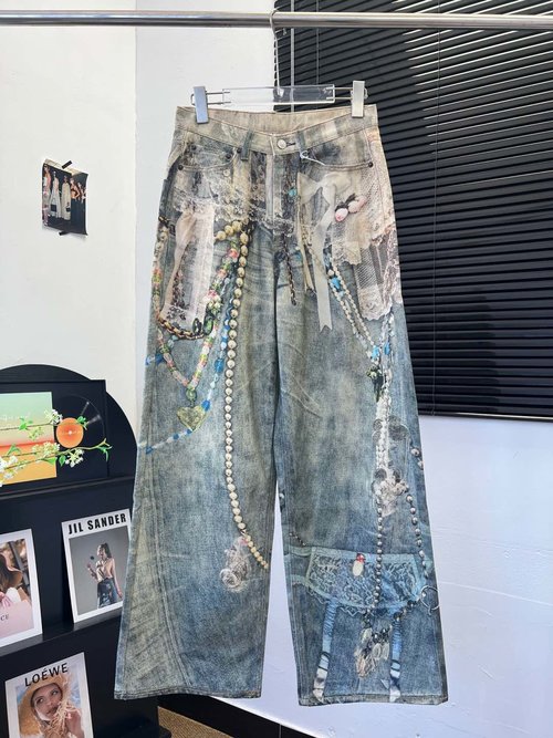 Acne Studios Pearl Lace Butterfly Pattern Trousers with Digital Printing