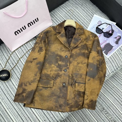 Miu Miu Recommended Fading Design Sheepskin Collared Contoured Blazer