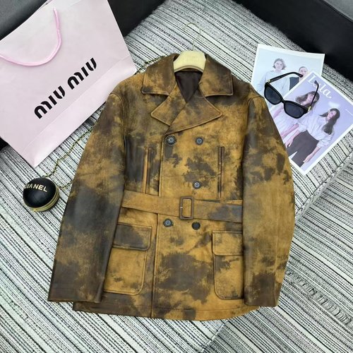 Miu Miu Recommended Fading Design Sheepskin Double - Breasted Blazer