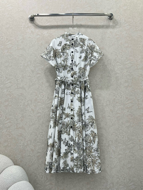 Dior Hazelnut Palm Print Sleeveless Dress, Romantic and Suitable for Vacations