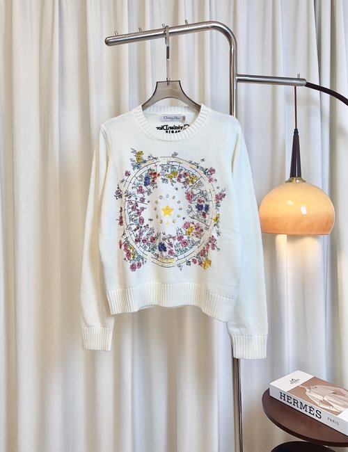 Dior Limited Edition Cashmere Top with Embroidered Lucky Star Logo