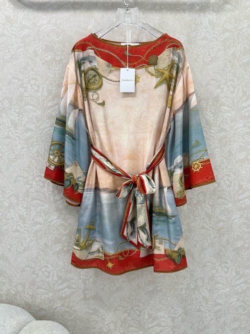 Zimmermann Off-Shoulder Floral Print Dress with Logo Accents and Belt