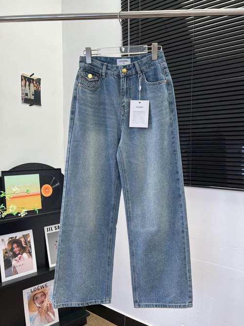 Chanel Chanel-Style Cotton Straight Pants with Color Thread Embroidery