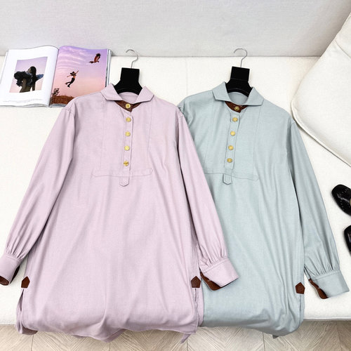 Loro Piana In - style Linen Shirt Dress with Leather Accents