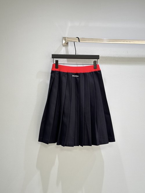 Miu Miu Modern Pleated Striped Skirt, Distinctive Style