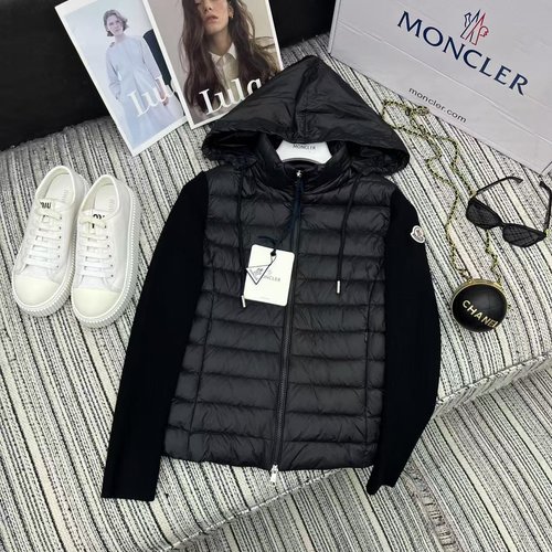 Moncler Hooded Down Jacket with Knitted Sleeves, 90% Down Filled