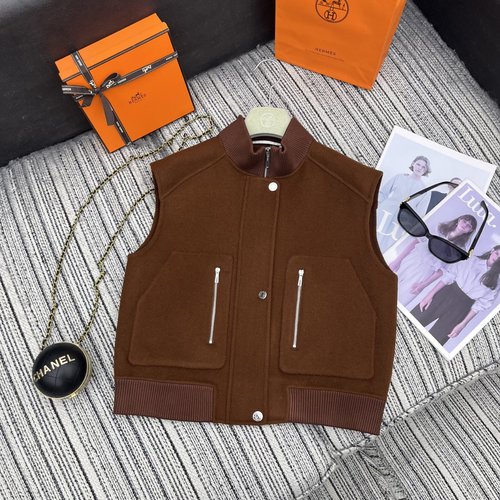 Hermes Stand Collar Double-faced Cashmere Vest