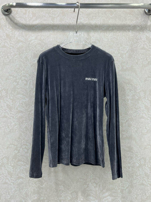 Miu Miu Elegant Velvet Top with Classic English Logo for Layering