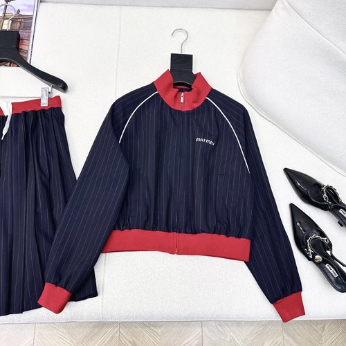 Miu Miu Checkered Thread Decorated Wool Academy-style Short Coat