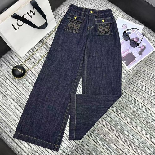 Loewe Autumn Embroidered Logo Pocket Denim Straight Pants