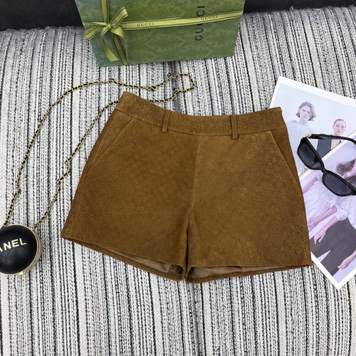 Gucci Suede Leather Shorts with Logo Embossing, Made of 100% Sheepskin