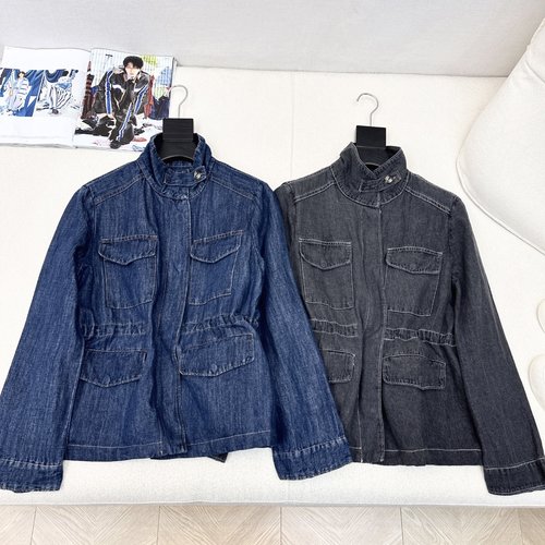 Loro Piana High - Grade Gray Denim Jacket with Drawstring Waist for a Stylish Appearance