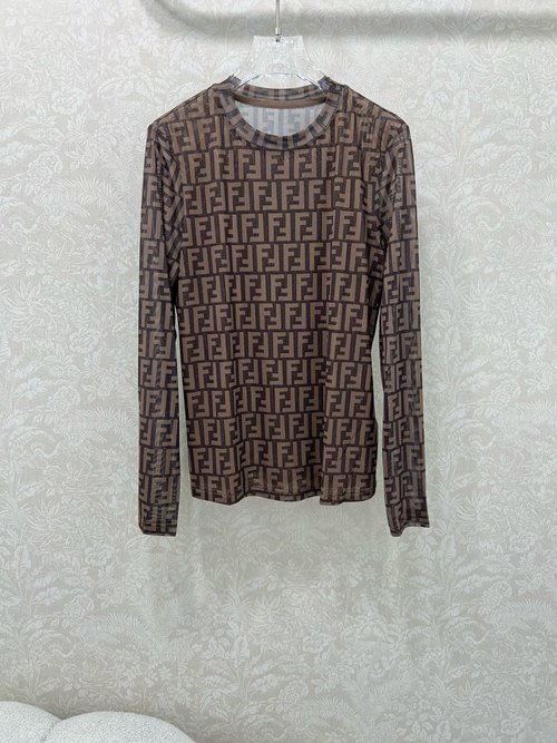 Fendi Stylish Double-F Print Mesh Top for Layering
