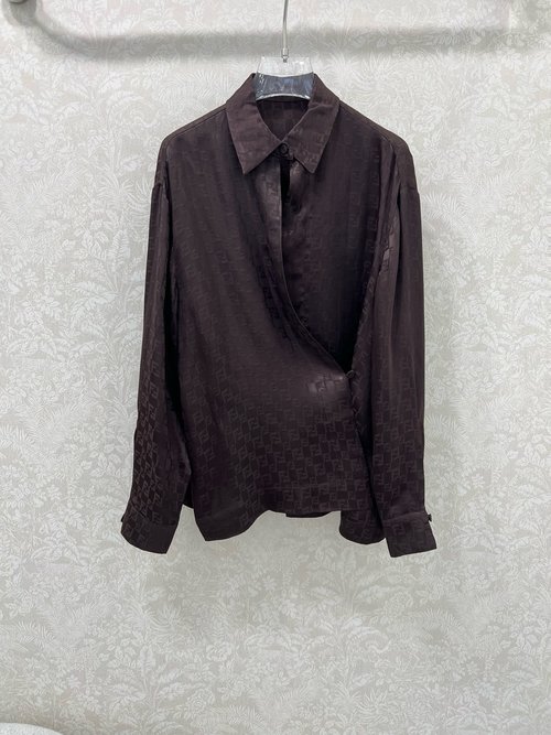 Fendi Retro Collar Slant-Front Polyester Shirt with High-Quality Fabric