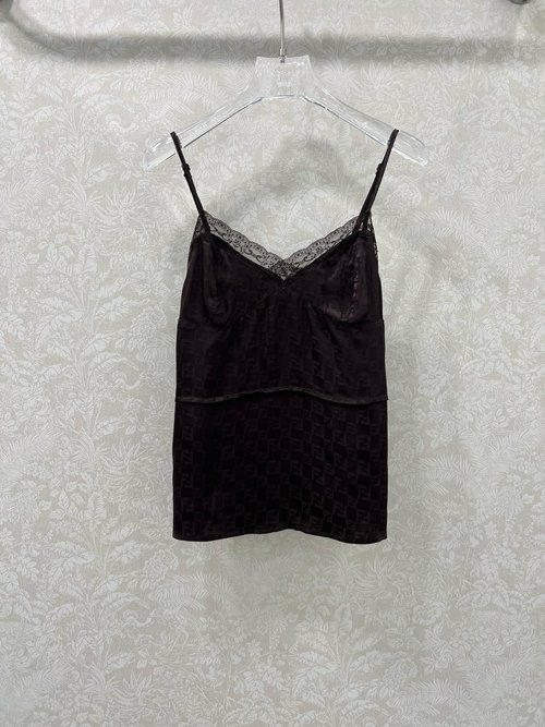 Fendi Retro Sling Top with Lace and Double F Jacquard Fabric