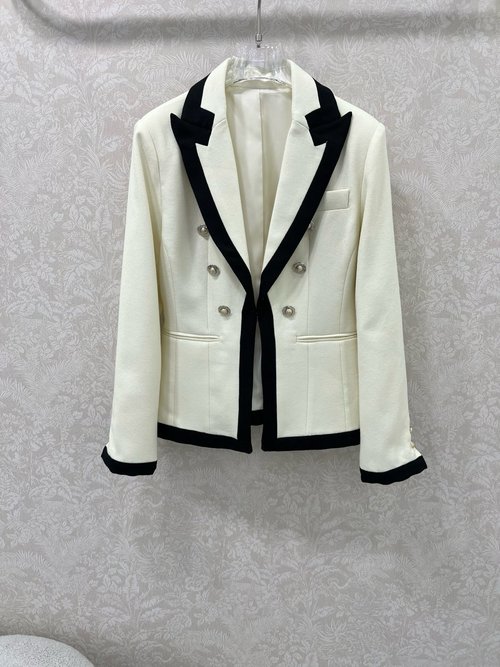 Balmain Black and White Contrast Silver-Button Blazer, Elegant and Sophisticated