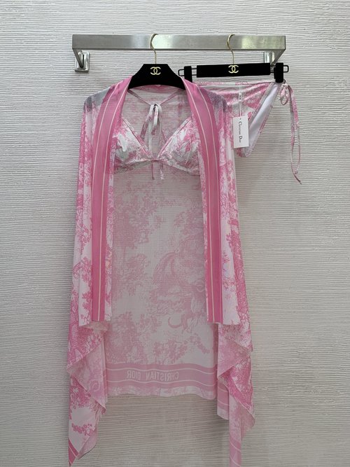 Dior Animal Print Bikini Set with Logo Print Shawl