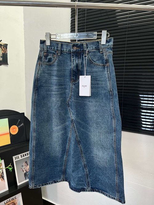 Celine All-Season Cotton Denim A-Line Skirt with Retro Wash