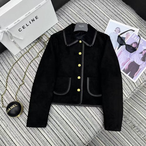 Celine Recommended CEL Series Suede Leather Coat with Metal Buckles, Luxury Design