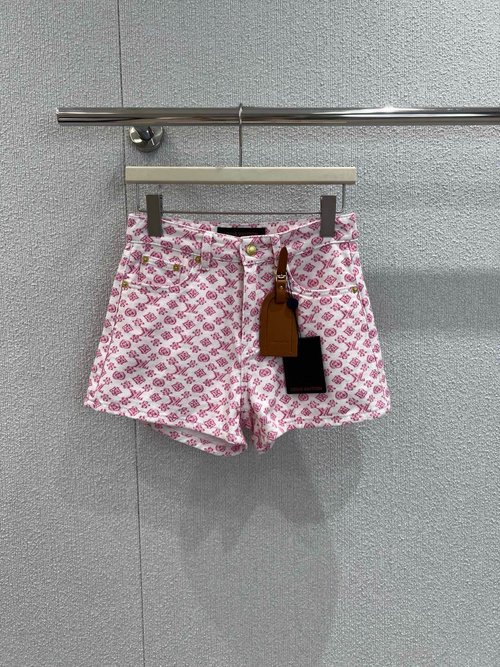 Louis Vuitton High-version Full-print Logo Denim Shorts with Hanging Charms